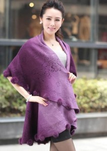 16-March-005 wool shawl with rabbit fur pom poms  (4)