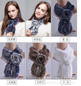 16May-041 rex rabbit fur scarf with flower (2)