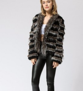 16-007June knitted rabbit fur jacket with fox fur trim (1)