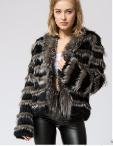 16-007June knitted rabbit fur jacket with fox fur trim (3)