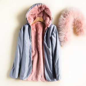 1611015 denim coat witrh rex rabbit fur lining with raccoon fur hood trimming eileenhou (16)