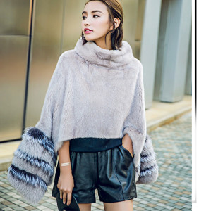 mink fur poncho with silver fox cuffs 1611046 eileenhou (12)