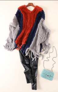1703015 knitted rabbit fur poncho with tassles ailin fur eileenhou (10)