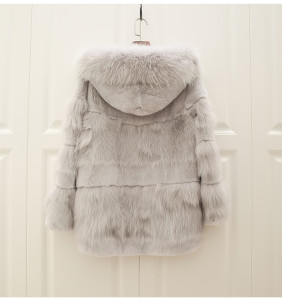 1703076 rex rabbit fur jacket with hood with fox fur trimming eileenhou (36)
