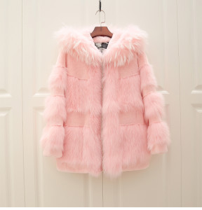 1703076 rex rabbit fur jacket with hood with fox fur trimming eileenhou (39)