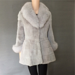 1703132 rex rabbit fur coat with fox fur collar A (1)