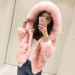 lamb fur jacket with hood with fox fur trimming eileenhou ailin fur 1703083 (2)