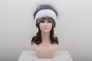 1704114 knitting rex rabbit fur hat with silver fox fur top eileenhou lvcomeff (2)
