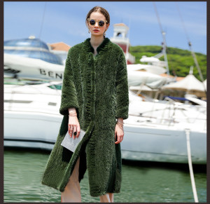 1705048 knitted green long mink fur coat ailin fur (11)