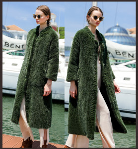 1705048 knitted green long mink fur coat ailin fur (13)
