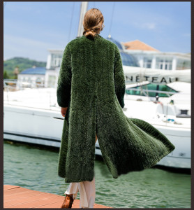 1705048 knitted green long mink fur coat ailin fur (14)