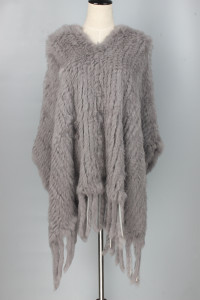 1705077 knitted rabbit fur poncho with tassles ailin fur (1)