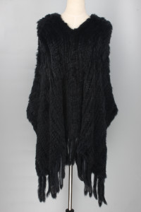 1705077 knitted rabbit fur poncho with tassles ailin fur (7)
