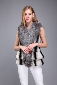 1706021 rex rabbit fur chinchilla vest with silver fox fur collar eileenhou (10)