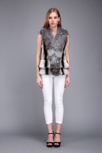 1706021 rex rabbit fur chinchilla vest with silver fox fur collar eileenhou (2)