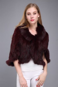 1706028 knitted mink fur shawl with fox fur collar eileenhou wine (16)