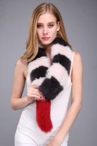 1706042 fox fur short scarf beige black eileenhou (2)
