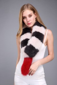 1706042 fox fur short scarf beige black eileenhou (4)