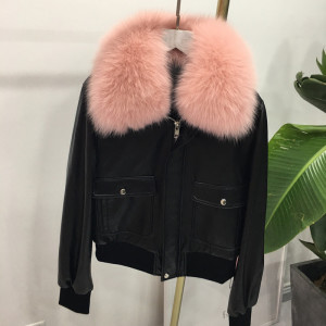 1709045 leather jacket with fox fur collar eileenhou (1)