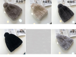 1805096 knitted rabbit fur hat with pompoms eileenhou (2)
