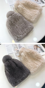 1805096 knitted rabbit fur hat with pompoms eileenhou (3)