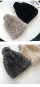 1805096 knitted rabbit fur hat with pompoms eileenhou (4)