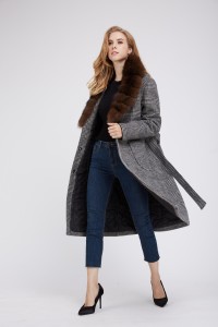 1807005 LONG CHECKED wool coat with fox fur collar eileenhou (12)