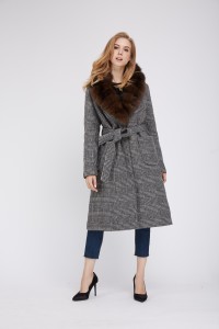 1807005 LONG CHECKED wool coat with fox fur collar eileenhou (24)