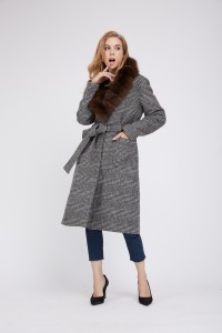 1807005 LONG CHECKED wool coat with fox fur collar eileenhou (27)