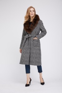 1807005 LONG CHECKED wool coat with fox fur collar eileenhou (33)