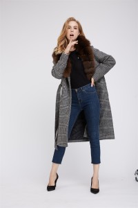1807005 LONG CHECKED wool coat with fox fur collar eileenhou (9)