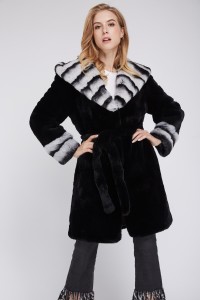 1807017 black rex rabbit fur coat with chinchilla hood eileenhou (16)