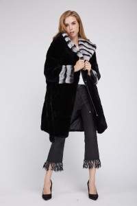 1807017 black rex rabbit fur coat with chinchilla hood eileenhou (2)
