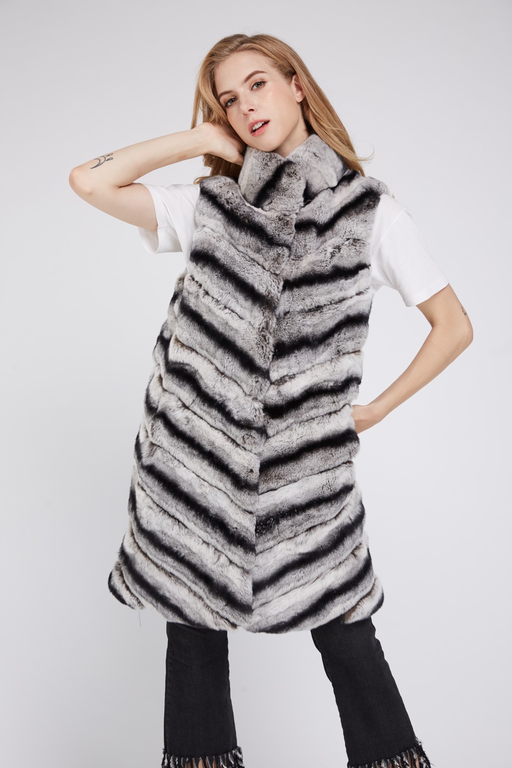 Real Fur Vest Pieced Rabbit Fur Women Gilet 