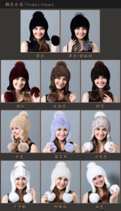 1808003 knitted mink fur hat with fox fur poms eileenhou (2)