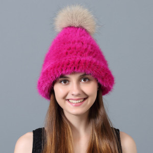 1808004 knitted mink hat with raccoon pompoms LVCOMEFF (18)