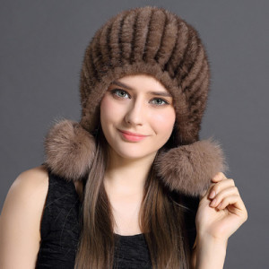 1808023 mink fur hat knitted with fox fur ball eileenhou (5)