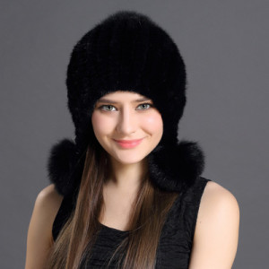 1808023 mink fur hat knitted with fox fur ball eileenhou (6)