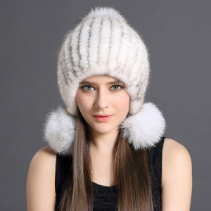 1808023 mink fur hat knitted with fox fur ball eileenhou (8)