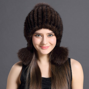 1808023 mink fur hat knitted with fox fur ball eileenhou (9)