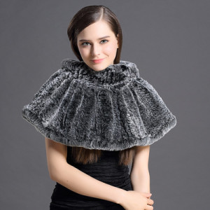 1808025 knitted rex rabbit fur shawl hood eileenhou (2)
