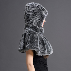1808025 knitted rex rabbit fur shawl hood eileenhou (4)