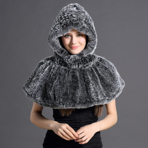 1808025 knitted rex rabbit fur shawl hood eileenhou (5)