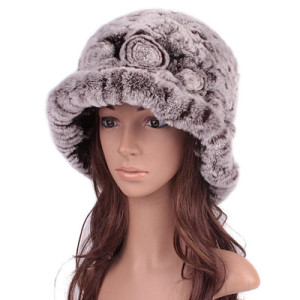 1808026 knitted rex rabbit fur hat flower eileenhou (10)