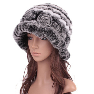 1808026 knitted rex rabbit fur hat flower eileenhou (13)