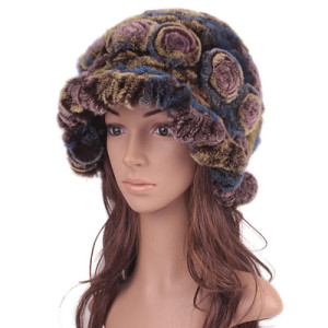 1808026 knitted rex rabbit fur hat flower eileenhou (5)