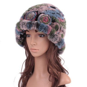 1808026 knitted rex rabbit fur hat flower eileenhou (7)
