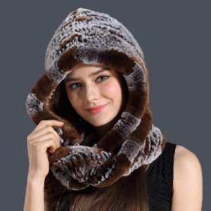 1808027 knitted rex rabbit fur snow hat scarf eileenhou (1)