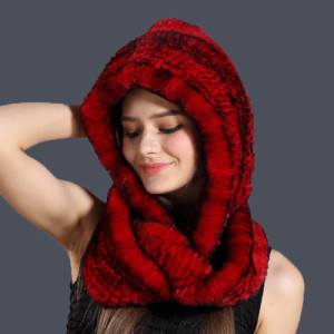 1808027 knitted rex rabbit fur snow hat scarf eileenhou (27)