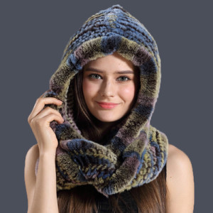 1808027 knitted rex rabbit fur snow hat scarf eileenhou (28)